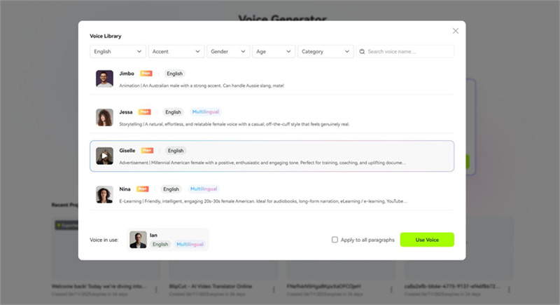 BlipCut voice library