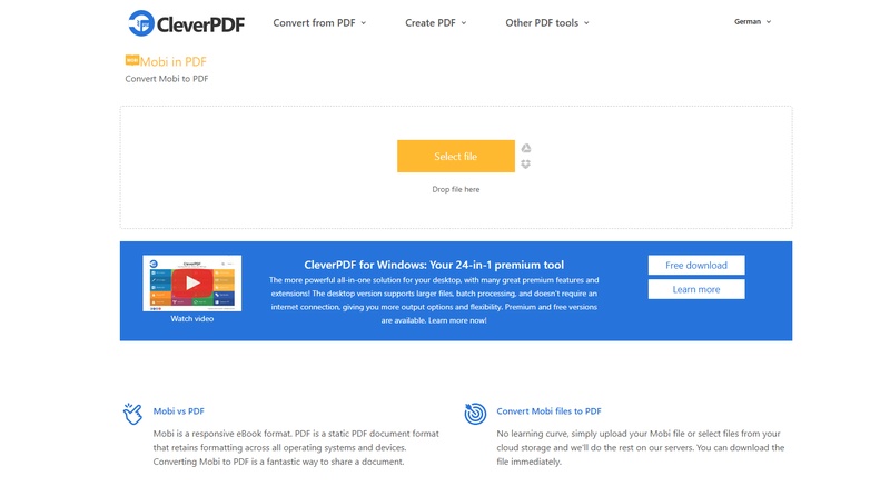 Convert MOBI to PDF in CleverPDF