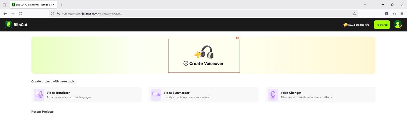 click create voiceover