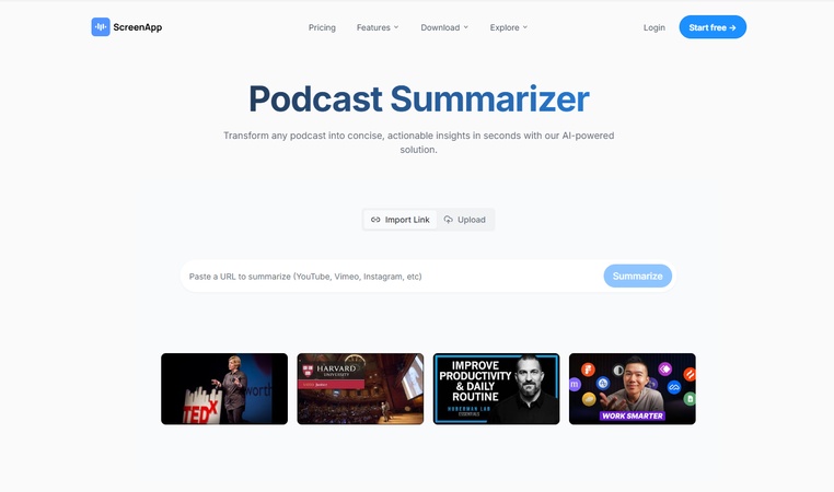 ScreenApp Summarize Podcast AI