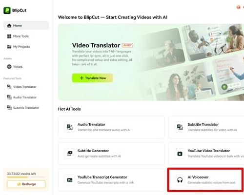 create voiceover in blipcut