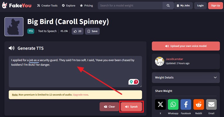 paste the text in generate tts