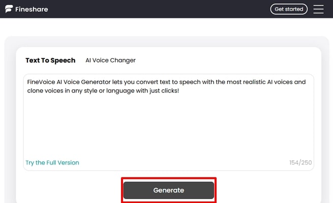 click the generate button fineshare