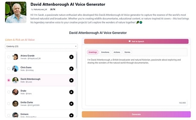 aivoicelab create david attenborough ai voice