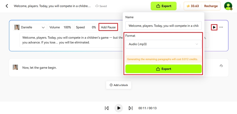 export audio file blipcut