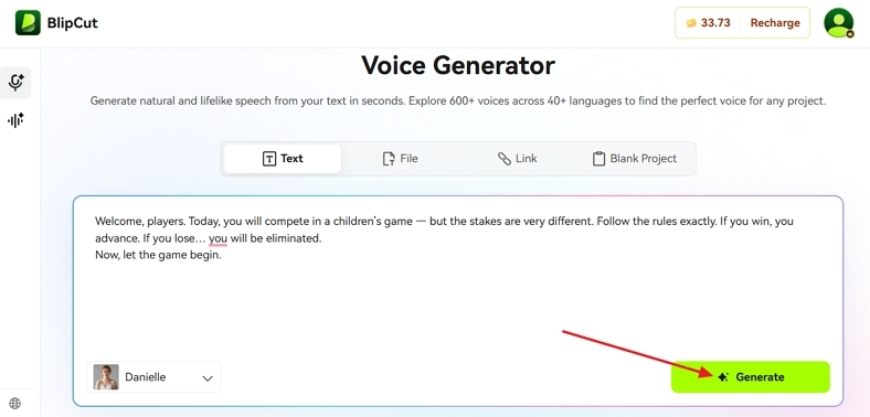 enter script generate voice
