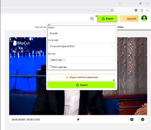 set preferences and export the translated video