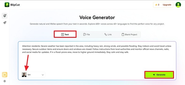 type script for speech blipcut