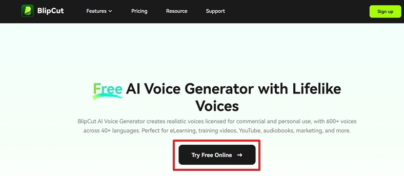 click try free online button