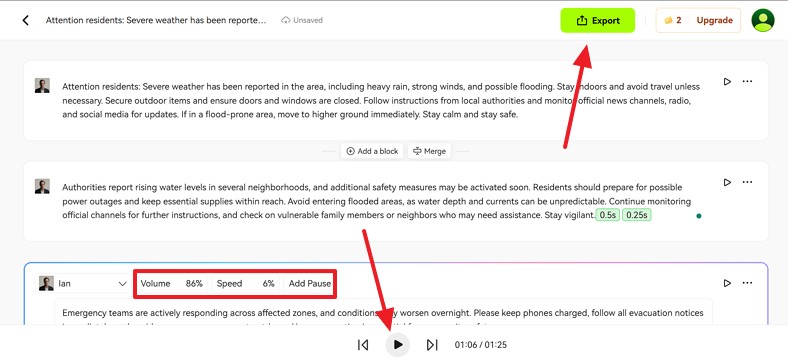 customize and export sound blipcut