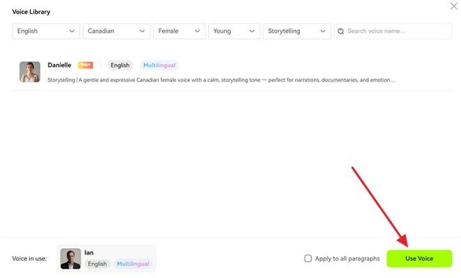 choose voice options across blipcut