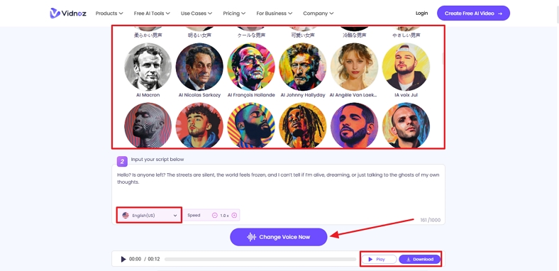 use vidnoz ai change voice