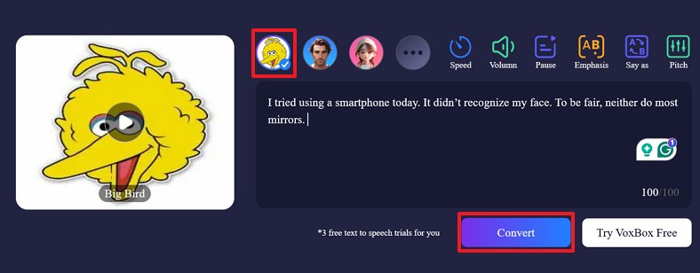 select big bird voice to generate