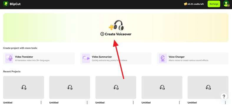 click create voiceover blipcut