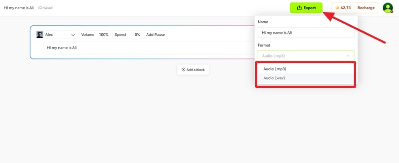 export generated voice result