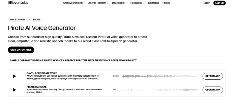 elevenlabs pirate voice simulator