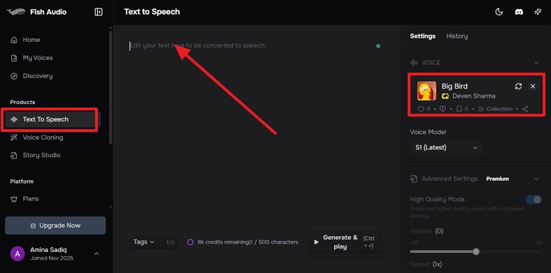 paste text and choose voice