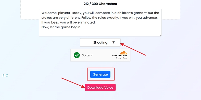 use toolxox generate squid game voice