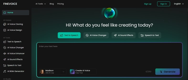 finevoice main homepage