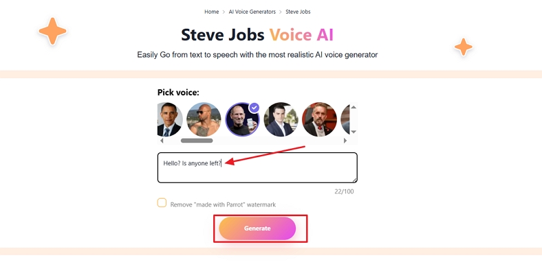 enter text generate celebrity voice