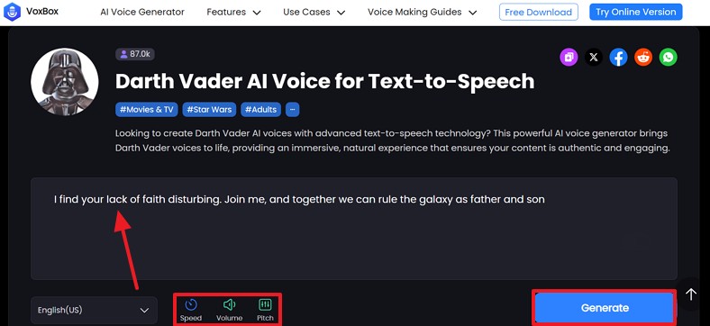 generate and listen to audio filme