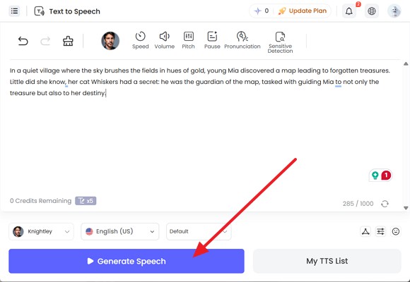 click on generate speech