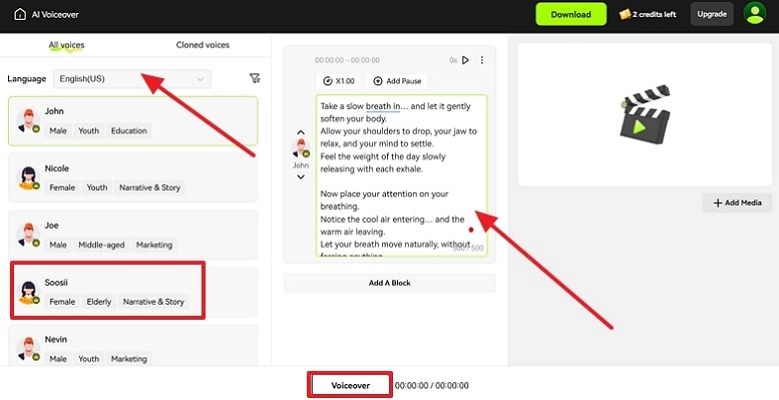 enter script to create voice over