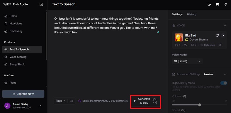 choose generate & play button