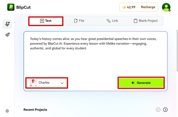 hit generate button to create voiceovers
