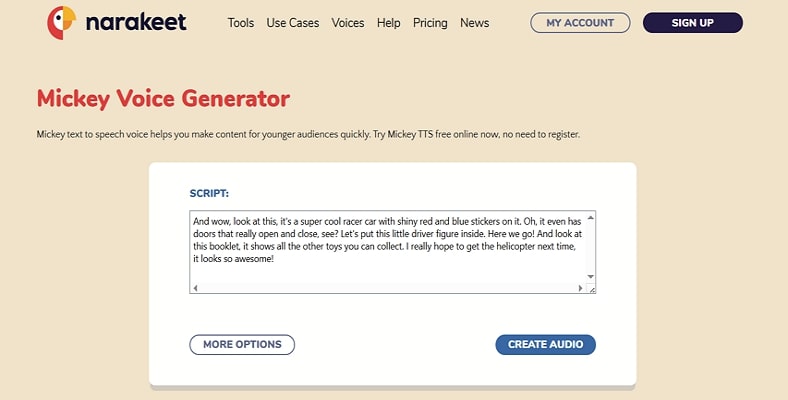 mickey mouse voice narakeet