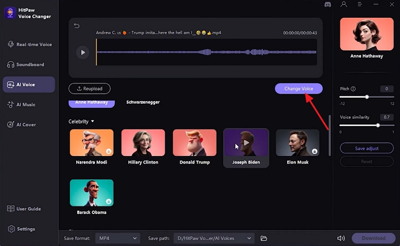 upload voice file voicepea cloning