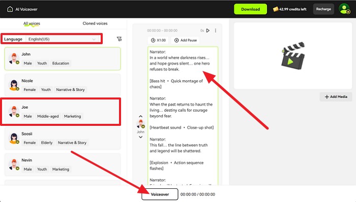 choose the voiceover button