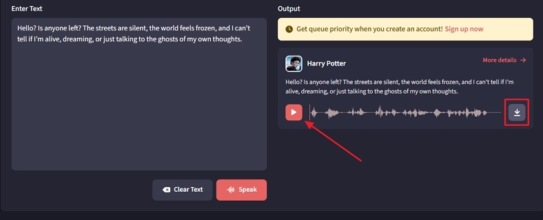 save fake generated voice