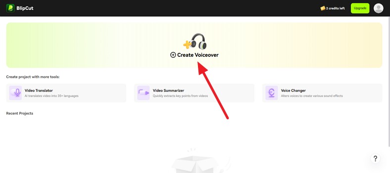 opt for create voiceover from homepage