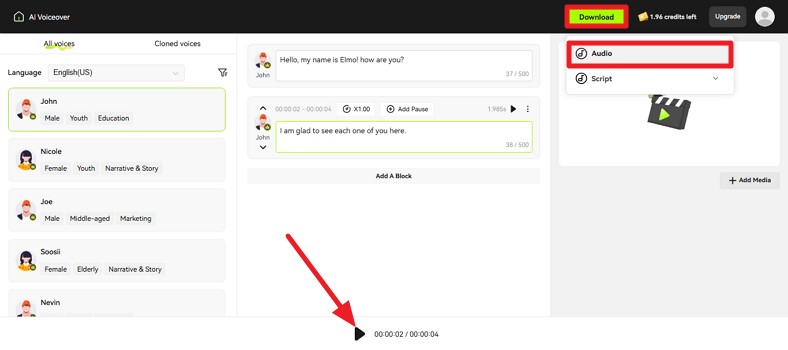 review and save generated voiceover