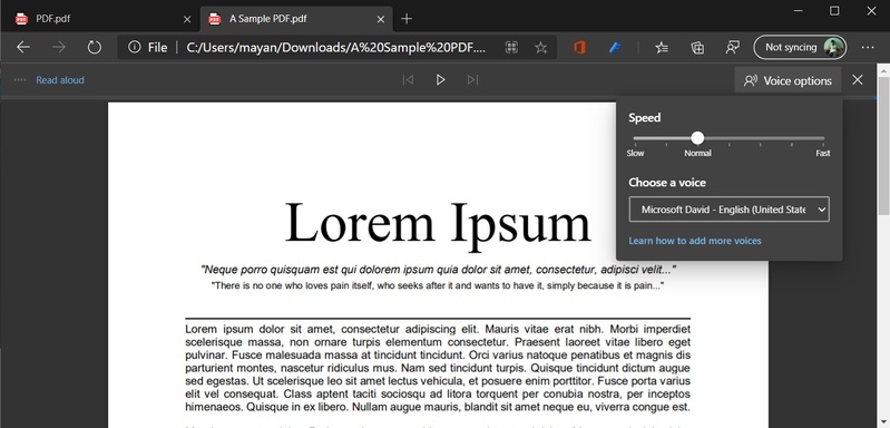 Reading PDF Aloud Edge