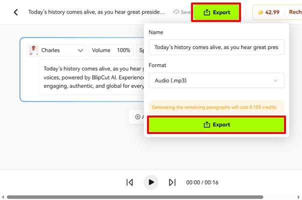 export audio file to device
