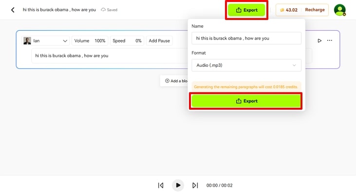 export audio file to device