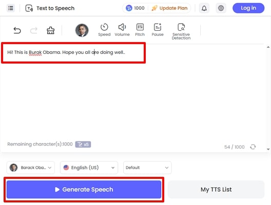 provide speech text for generation