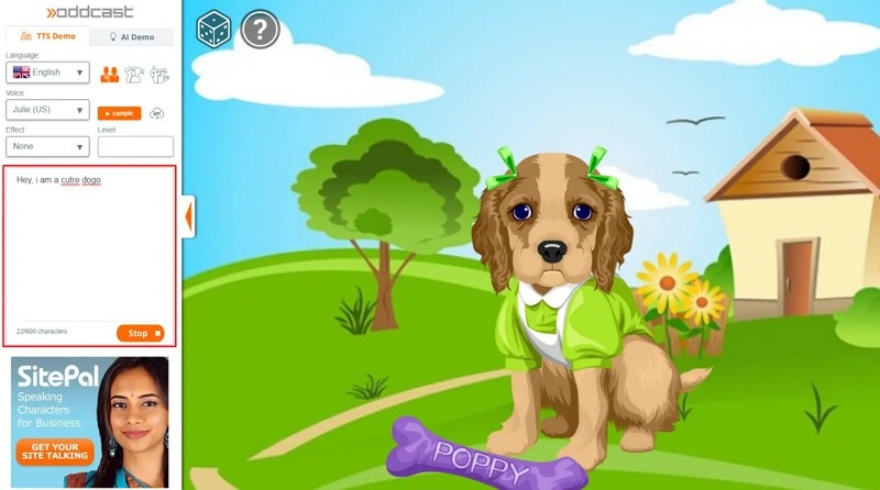 Enter the text to generate voice in Oddcast