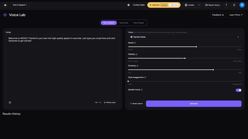 Type Script in AKOOL TTS