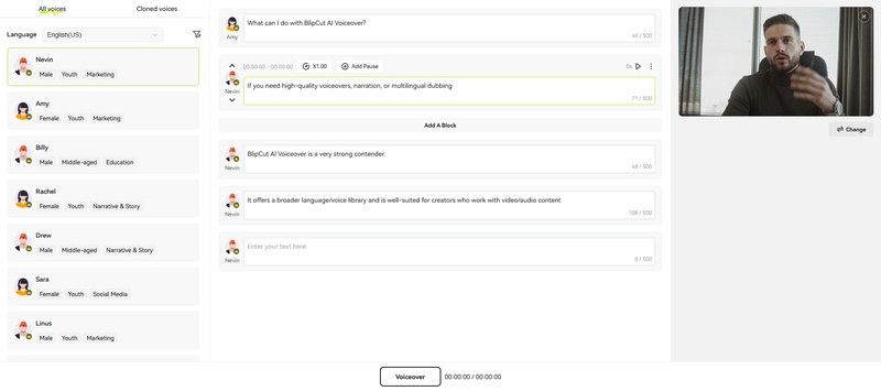 BlipCut AI Voiceover