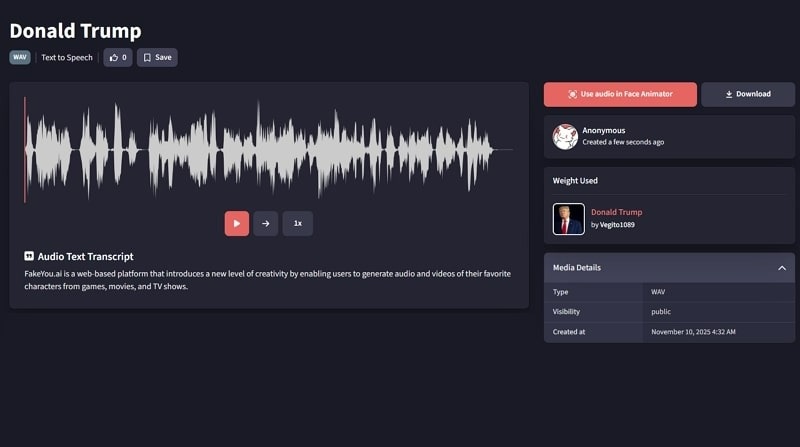 fakeyou voice to voice