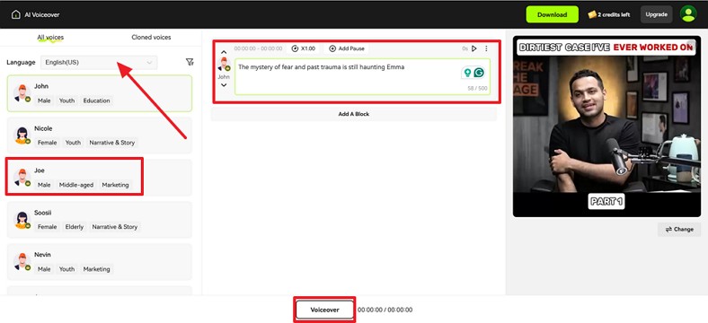 select voice and language