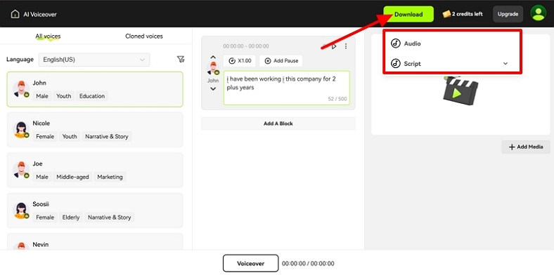 save voiceover file from blipcut