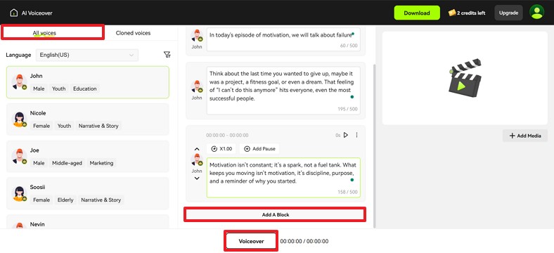 type script and select ai voice