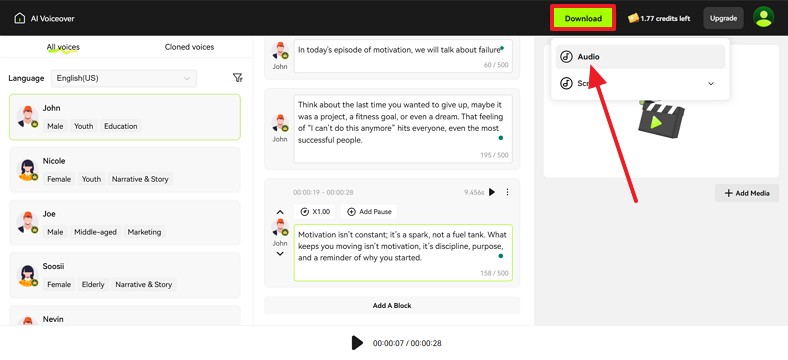 export generated audio podcast blipcut