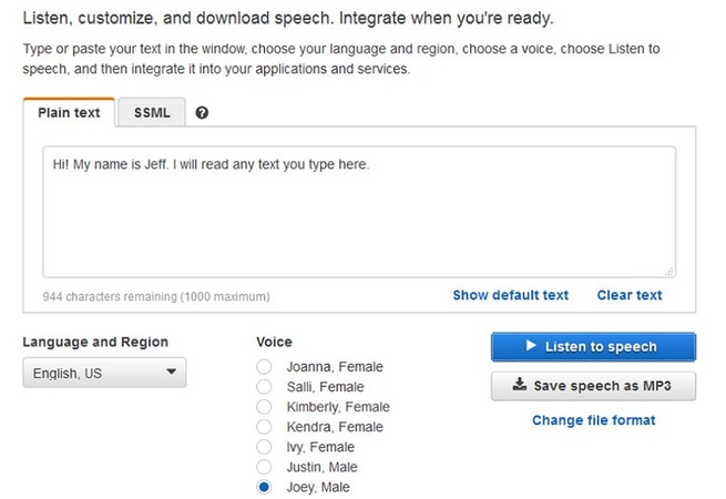 Amazon Polly Text to Speech Eric