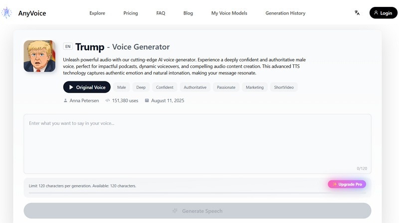 AnyVoice Trump Voice Text to Speech