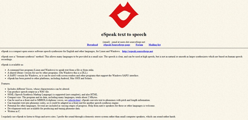 eSpeak Open Source Voice Synthesizer